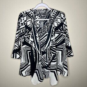 JM Collection Petite‎ Modern Mix Black & White Printed Chiffon Open Front Jacket